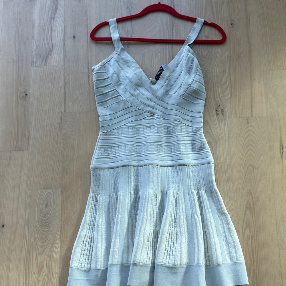 Herve Leger Light Gray V-Neck Mini Dress